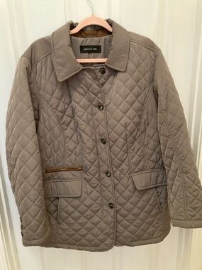 Jones New York Quilted Taupe Button-Front Pea Coat